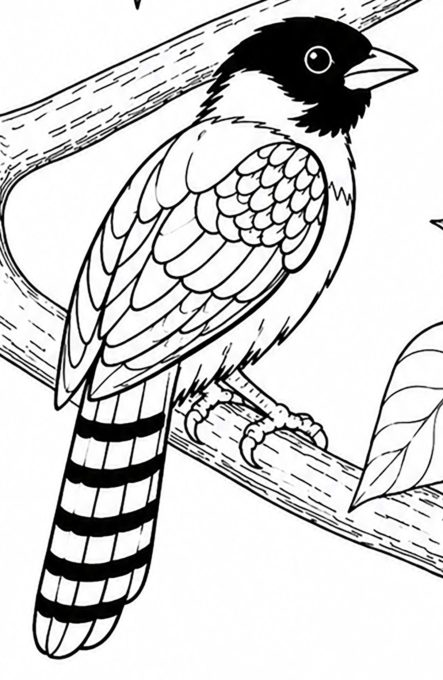 Black‑Headed Jay Coloring Poster – Himalayan Bird Line Art | Wildlife Art