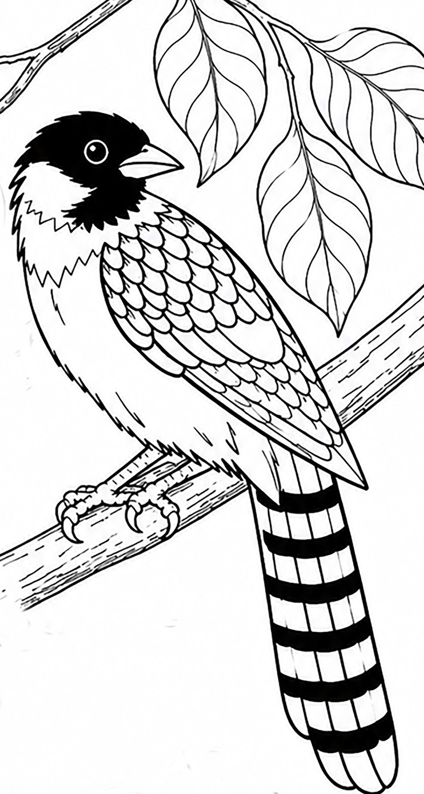 Black‑Headed Jay Coloring Poster – Himalayan Bird Line Art | Wildlife Art