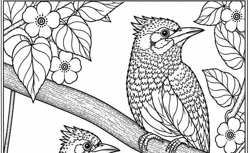 Crested Barbet Hand‑Drawn Coloring Poster – Educational Wildlife Art Print