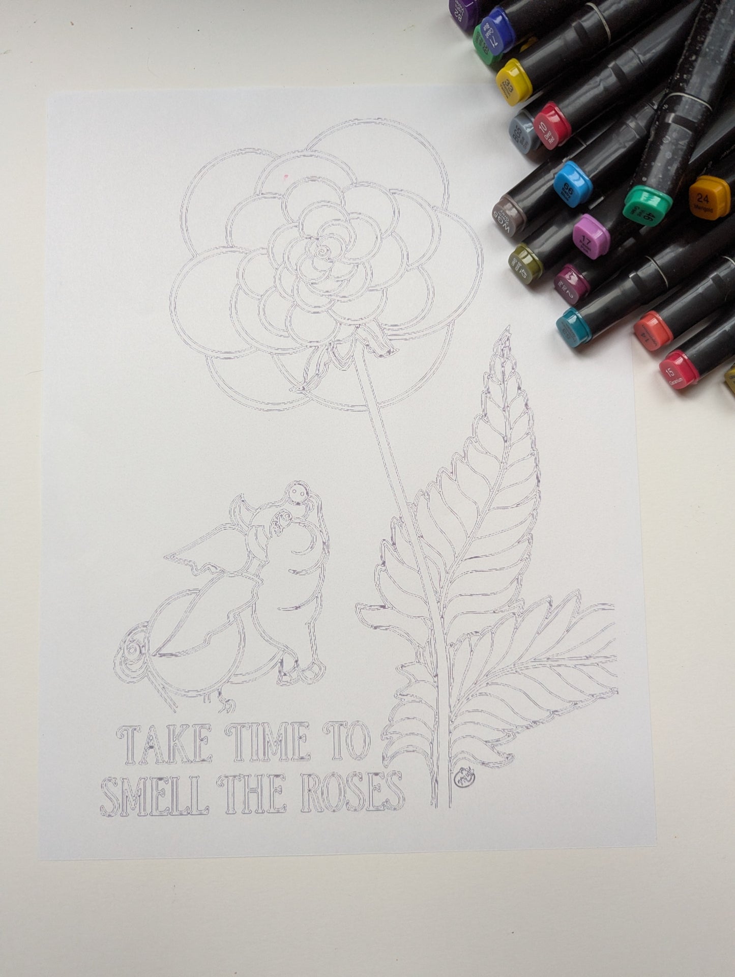Take Time to Smell the Roses Coloring Poster | Inspirational Flower Coloring Page Printable