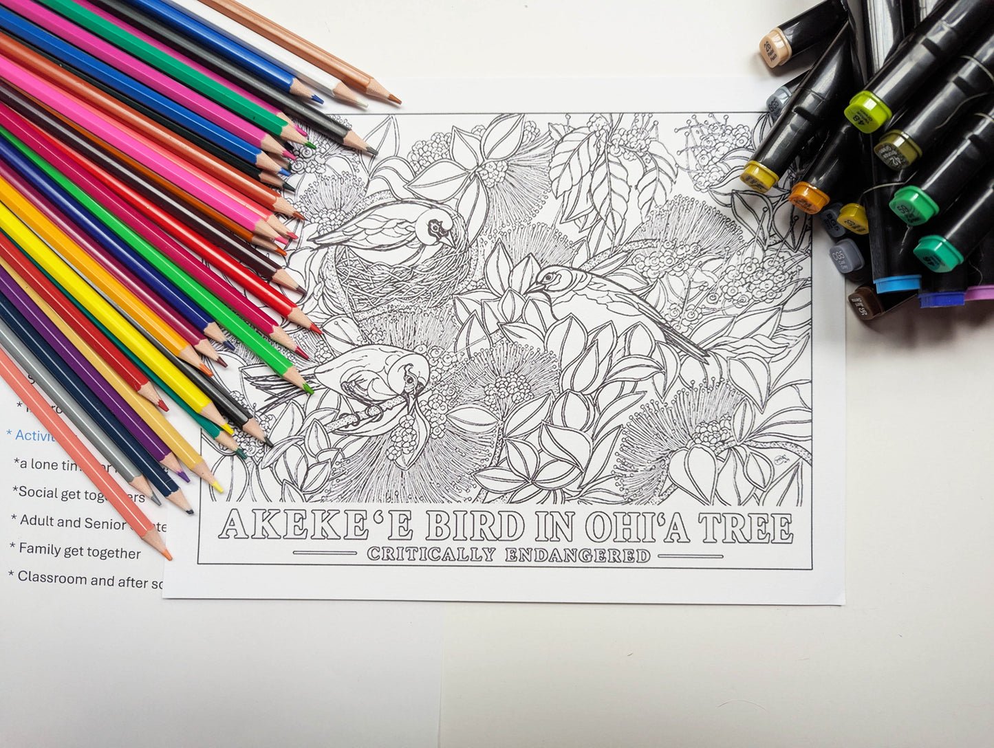 Akeke'e Critically Endangered Hawaiian Bird in a Ohia Tree Coloring Poster