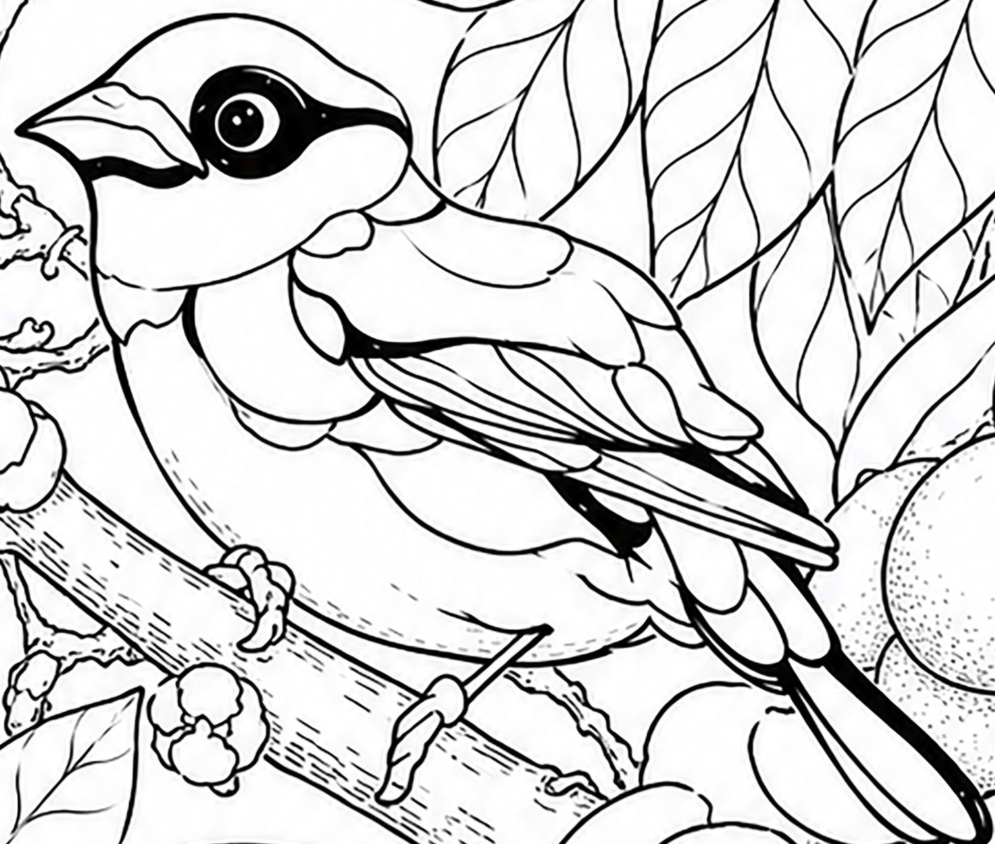 Black‑Yellow Broadbill Coloring Poster – Cannonball Tree Line Art | Wildlife/ Hand drawn by award winning artist