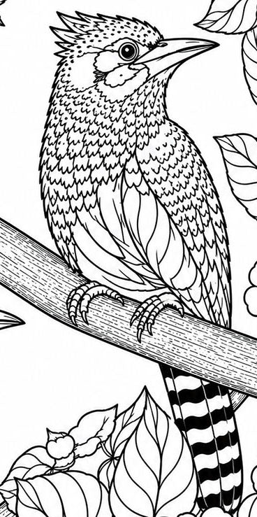 Crested Barbet Hand‑Drawn Coloring Poster – Educational Wildlife Art Print