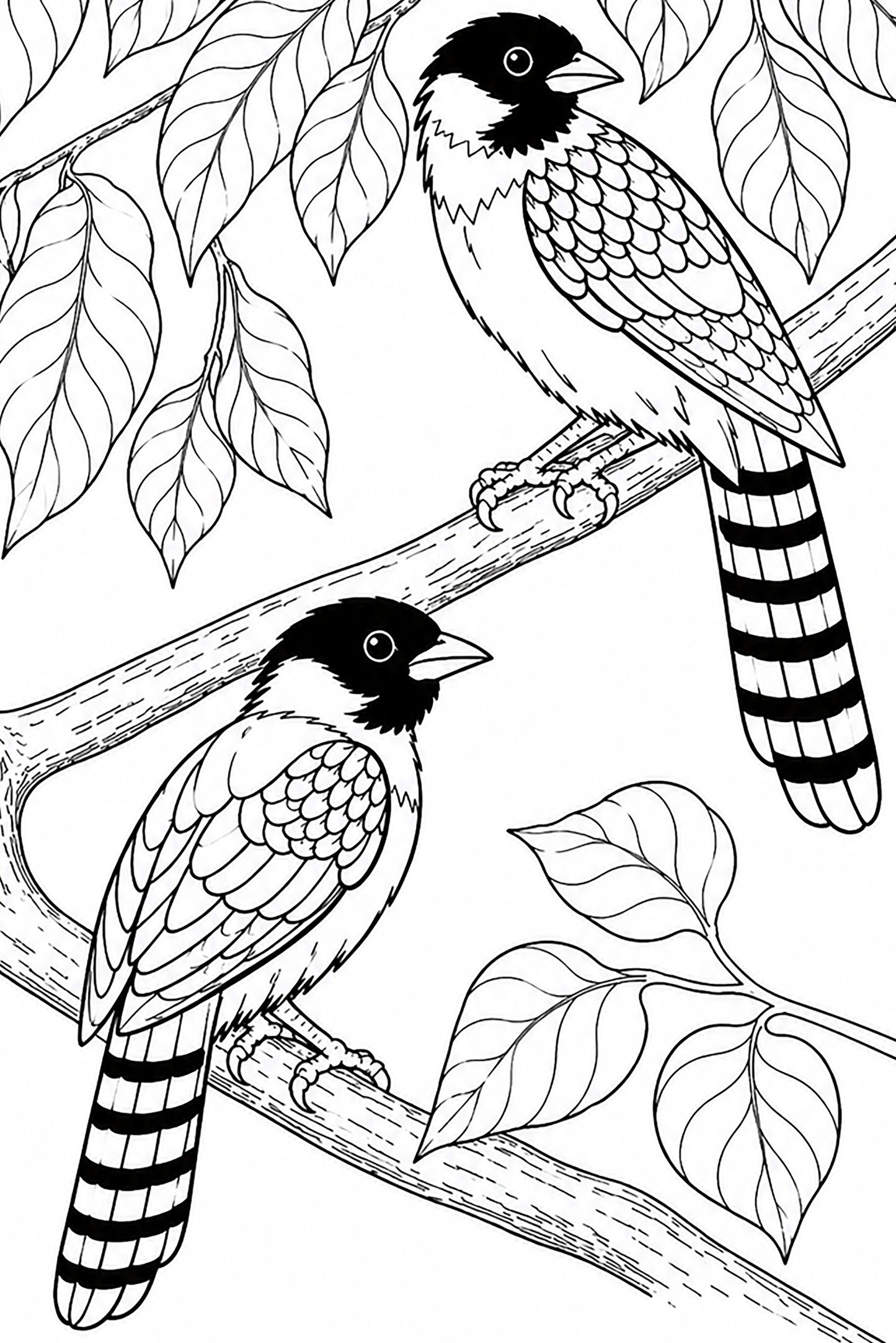 Black‑Headed Jay Coloring Poster – Himalayan Bird Line Art | Wildlife Art