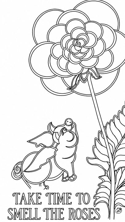 Take Time to Smell the Roses Coloring Poster | Inspirational Flower Coloring Page Printable
