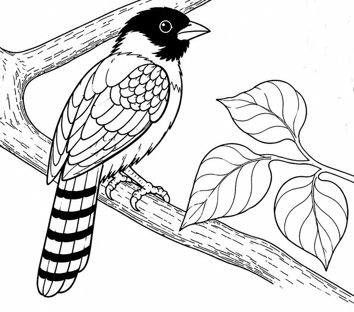 Black‑Headed Jay Coloring Poster – Himalayan Bird Line Art | Wildlife Art