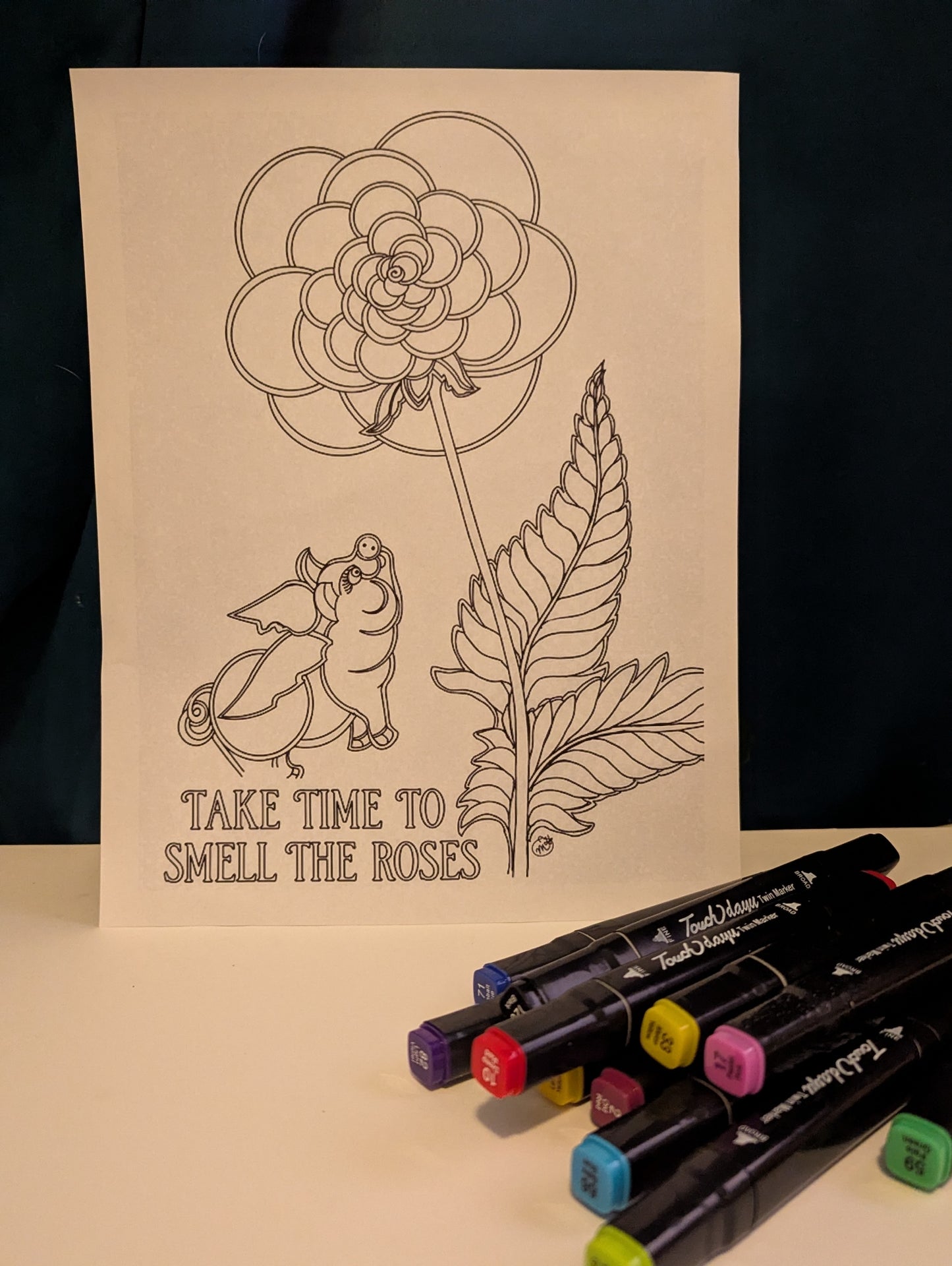 Take Time to Smell the Roses Coloring Poster | Inspirational Flower Coloring Page Printable