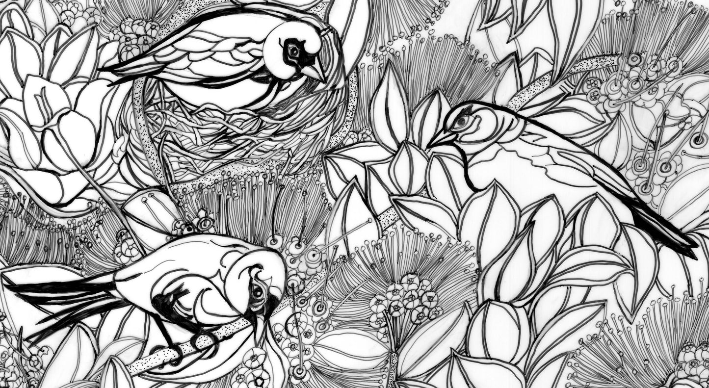 Akeke'e Critically Endangered Hawaiian Bird in a Ohia Tree Coloring Poster