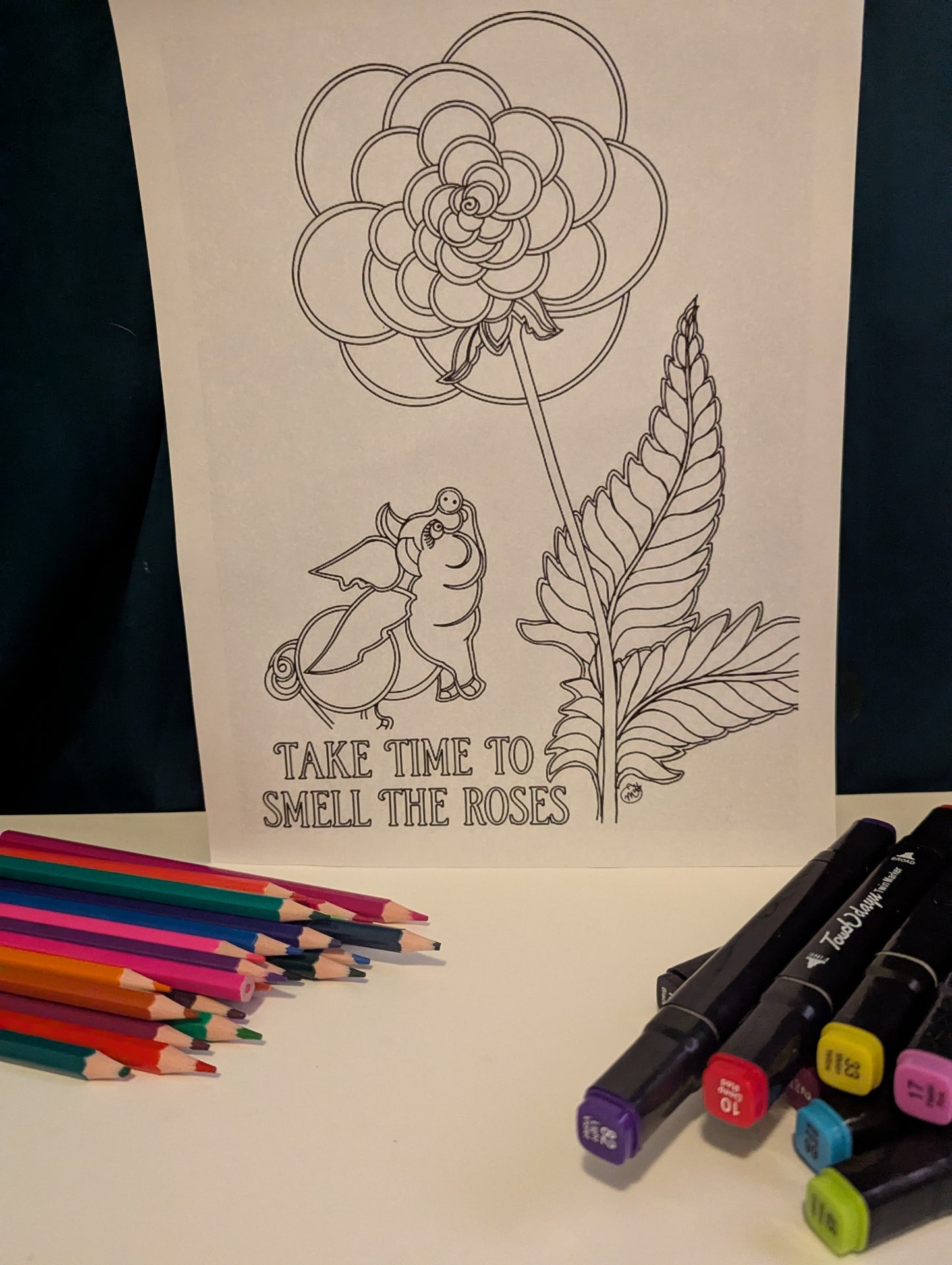 Take Time to Smell the Roses Coloring Poster | Inspirational Flower Coloring Page Printable