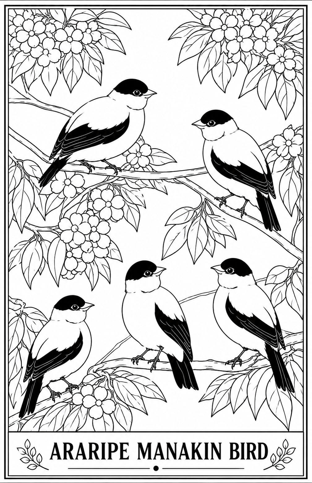 Araripe Manakin Coloring Poster – Critically Endangered Bird Line Art Print