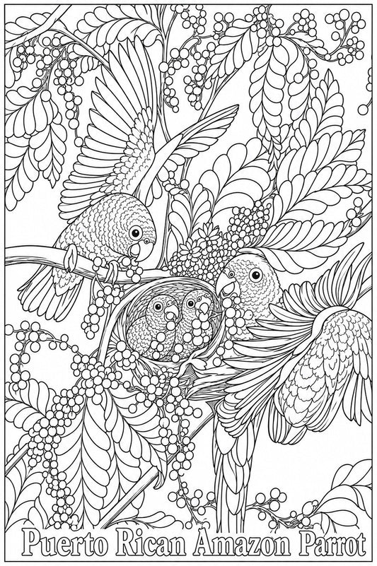 Puerto Rican Amazon Parrot Coloring Poster – Wildlife Conservation Art Print