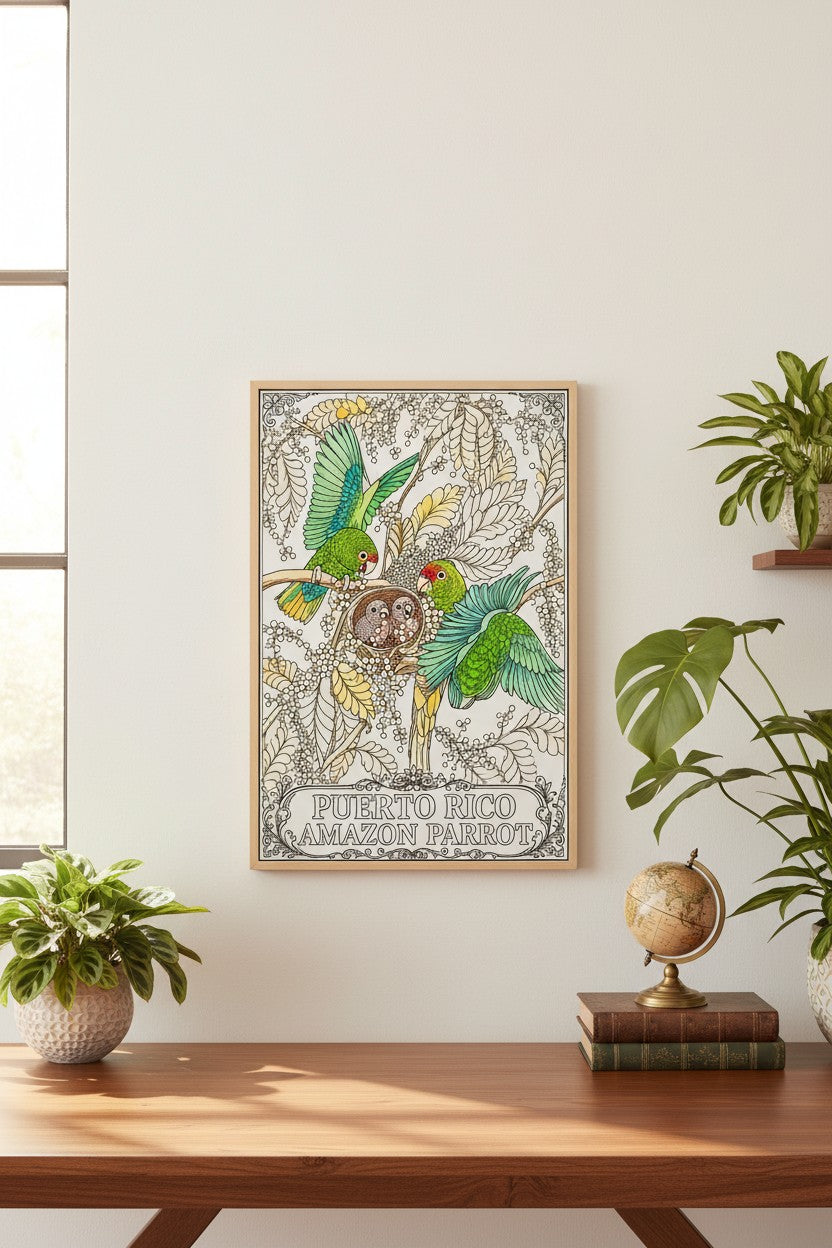 Puerto Rican Amazon Parrot Coloring Poster – Wildlife Conservation Art Print